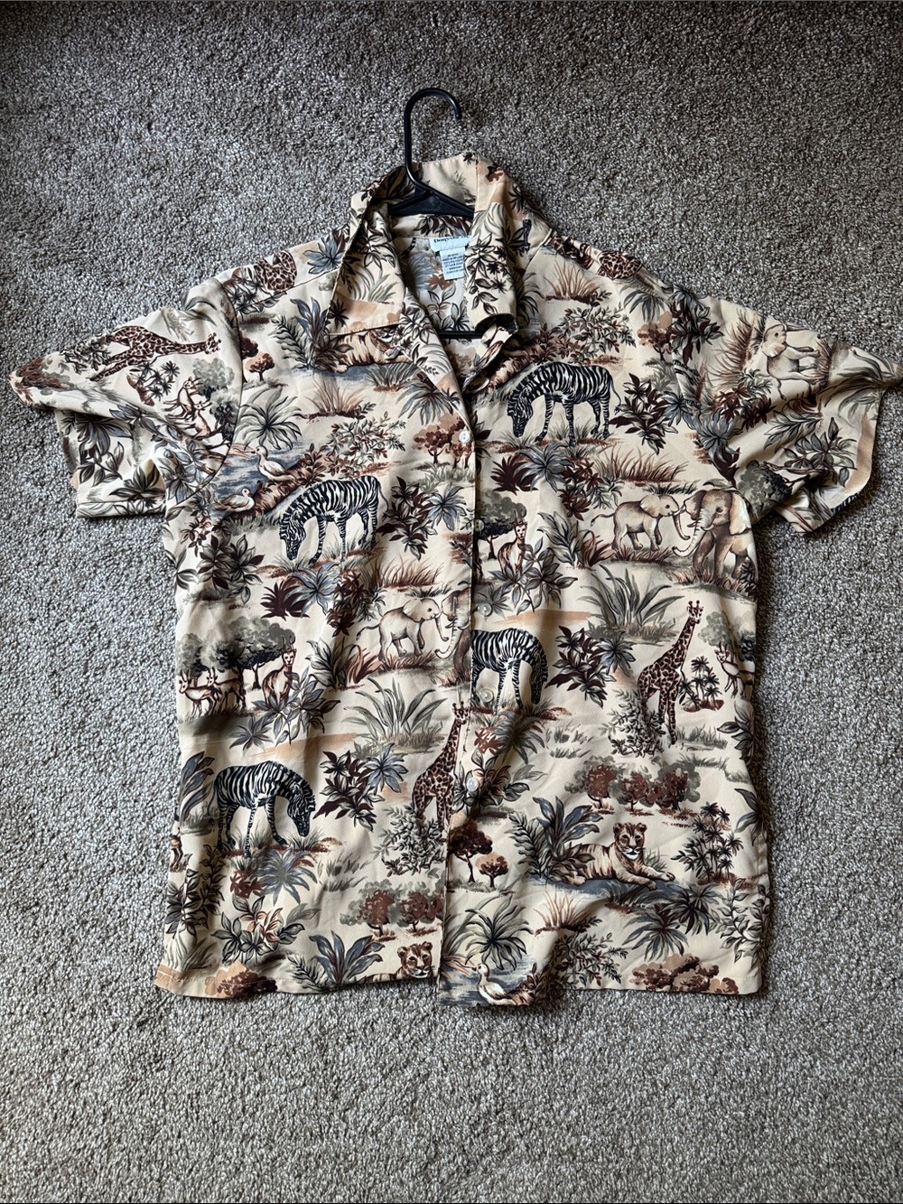 BonWorth Beige Safari Animal Print Short Sleeve Button-Up Shirt